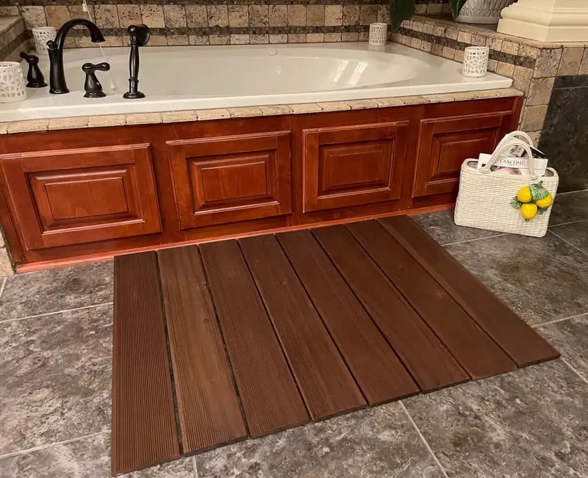 Brown Non Slip Wood Plank Bath Floor Mat Photo 5