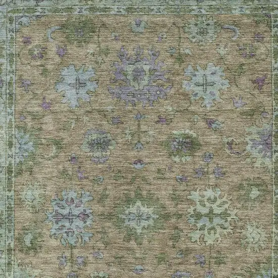 Brown Olive Green And Lavender Floral Washable Indoor Outdoor Area Rug Photo 4