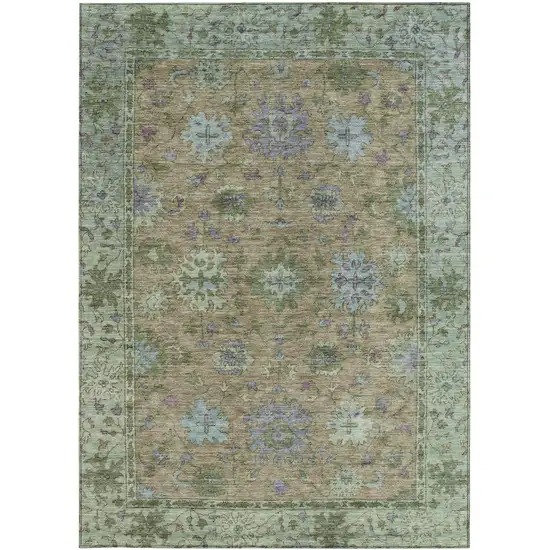 Brown Olive Green And Lavender Floral Washable Indoor Outdoor Area Rug Photo 3