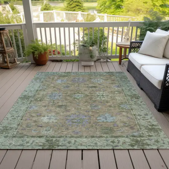 Brown Olive Green And Lavender Floral Washable Indoor Outdoor Area Rug Photo 8