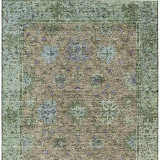 Brown Olive Green And Lavender Floral Washable Indoor Outdoor Area Rug Photo 6