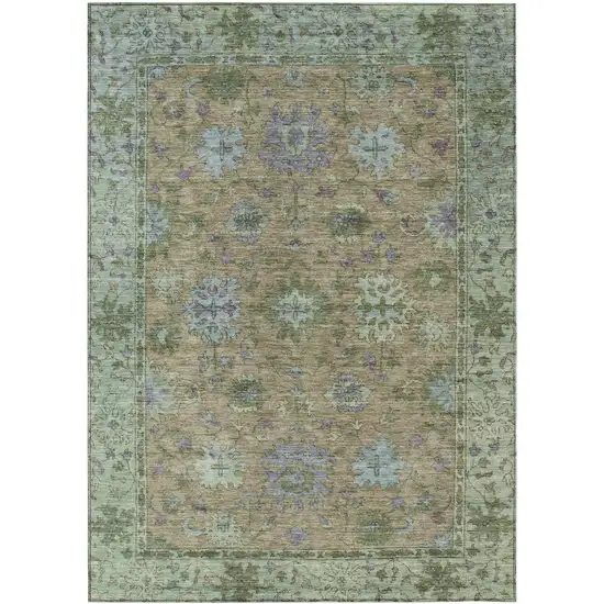 Brown Olive Green And Lavender Floral Washable Indoor Outdoor Area Rug Photo 1
