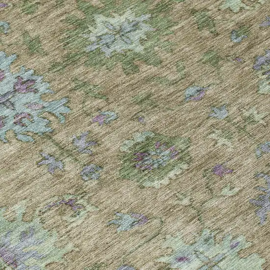 Brown Olive Green And Lavender Floral Washable Indoor Outdoor Area Rug Photo 8