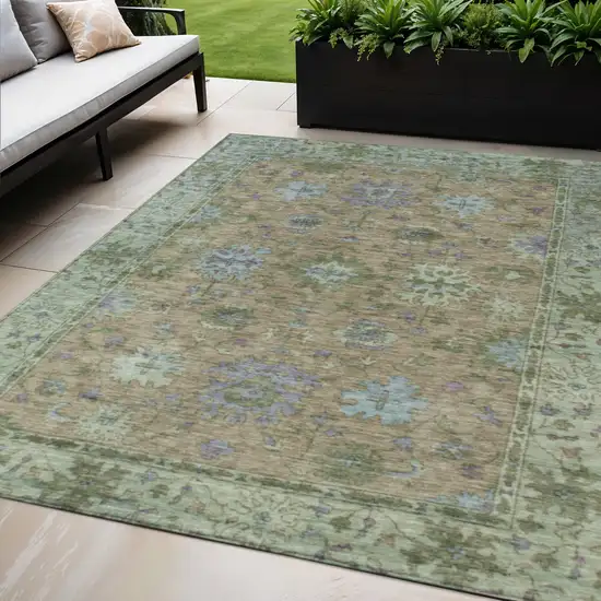 Brown Olive Green And Lavender Floral Washable Indoor Outdoor Area Rug Photo 2