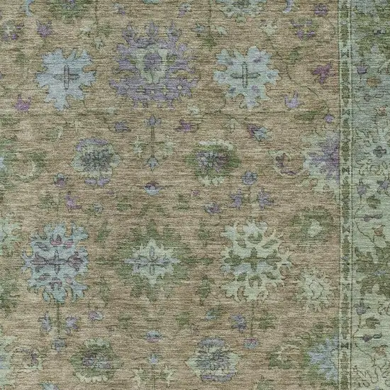 Brown Olive Green And Lavender Floral Washable Indoor Outdoor Area Rug Photo 3