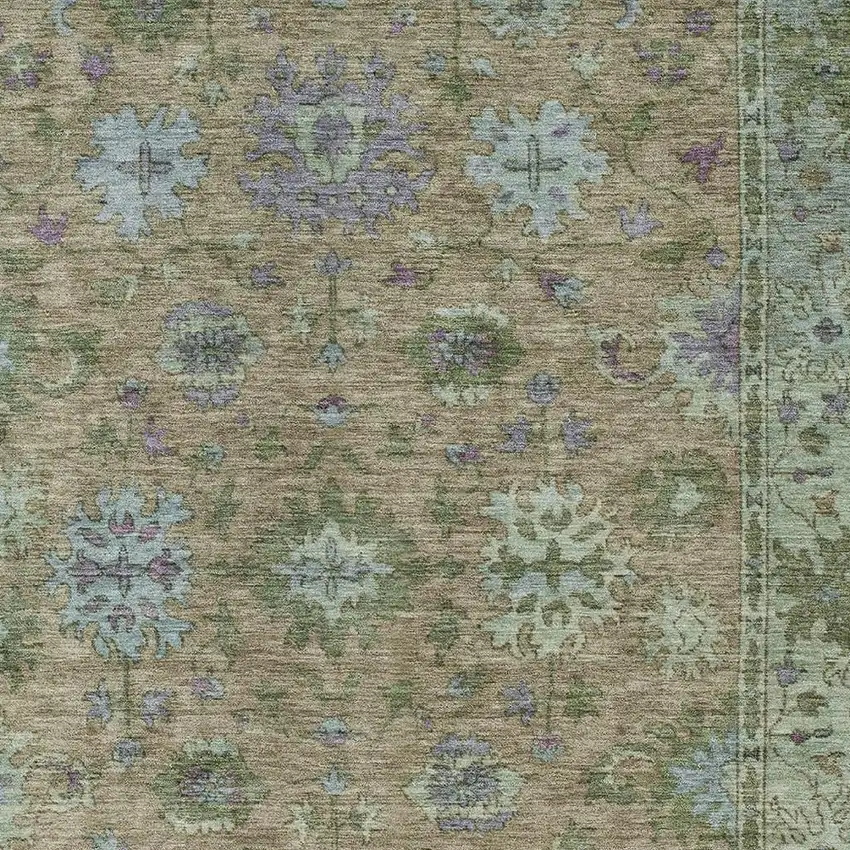 Brown Olive Green And Lavender Floral Washable Indoor Outdoor Area Rug Photo 3