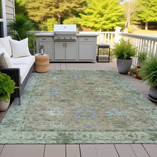 Brown Olive Green And Lavender Floral Washable Indoor Outdoor Area Rug Photo 5