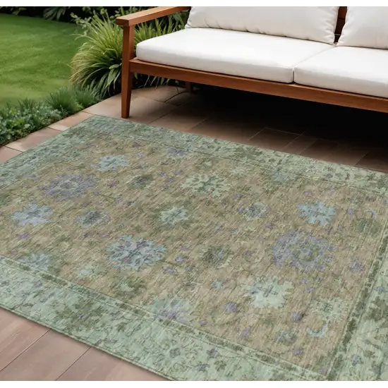 Brown Olive Green And Lavender Floral Washable Indoor Outdoor Area Rug Photo 2