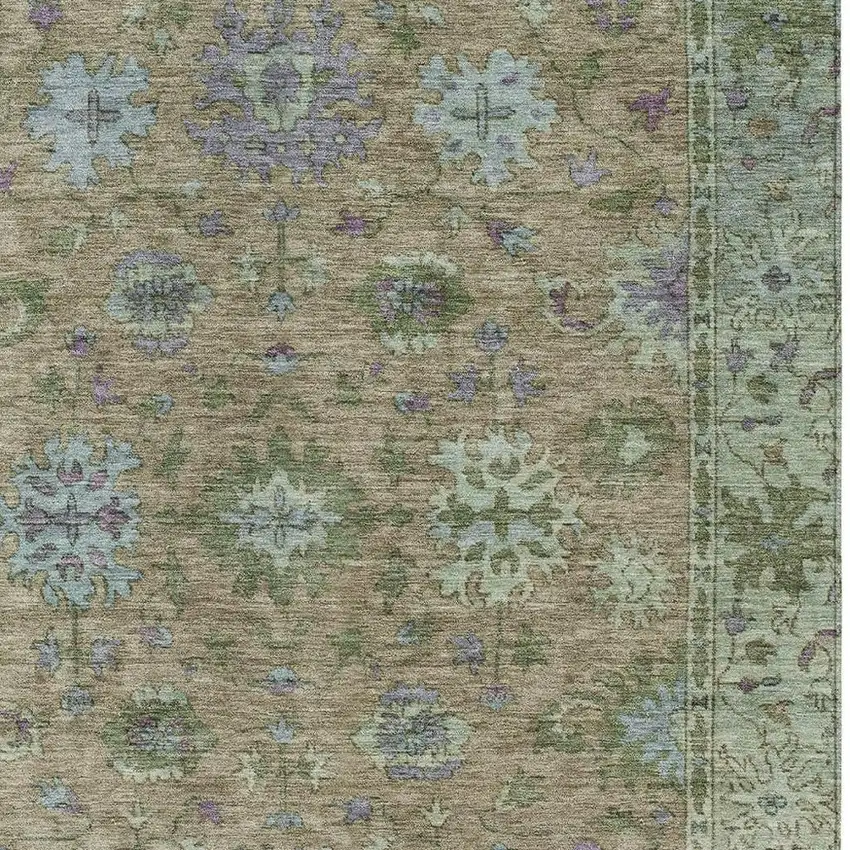 Brown Olive Green And Lavender Floral Washable Indoor Outdoor Area Rug Photo 6