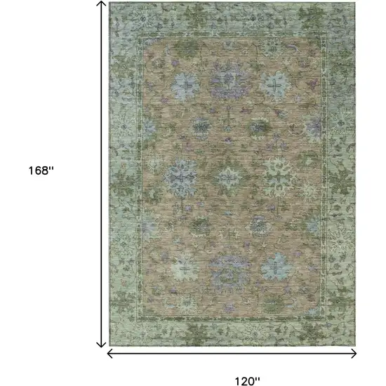 Brown Olive Green And Lavender Floral Washable Indoor Outdoor Area Rug Photo 9