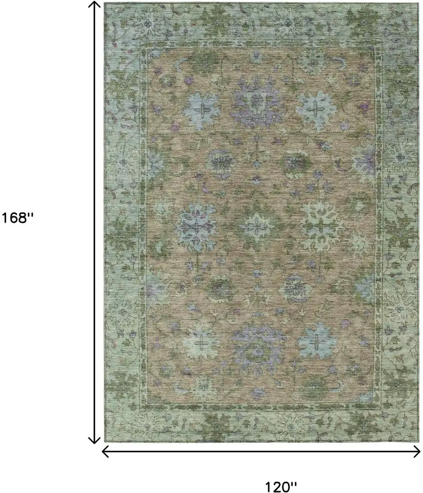 Brown Olive Green And Lavender Floral Washable Indoor Outdoor Area Rug Photo 9