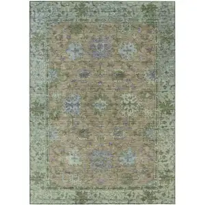Photo of Brown Olive Green And Lavender Floral Washable Indoor Outdoor Area Rug