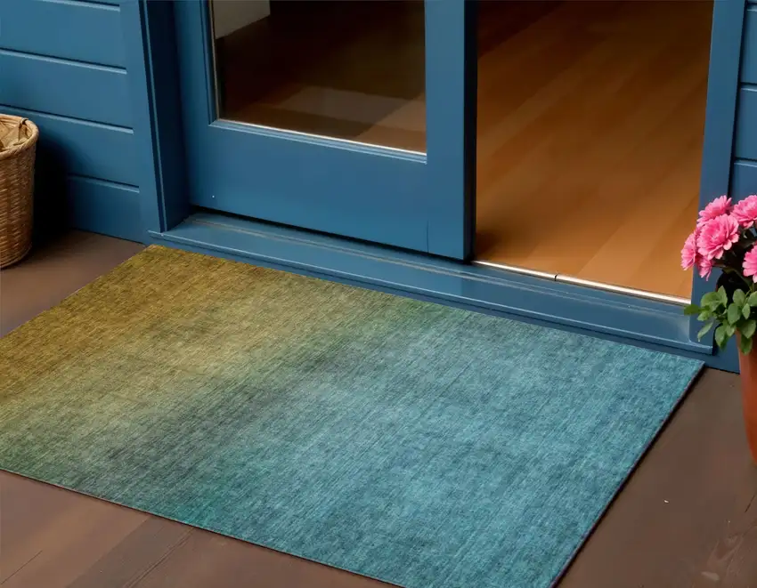 Brown Ombre Washable Non Skid Indoor Outdoor Area Rug Photo 1