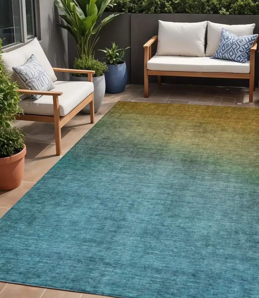 Brown Ombre Washable Non Skid Indoor Outdoor Area Rug Photo 1