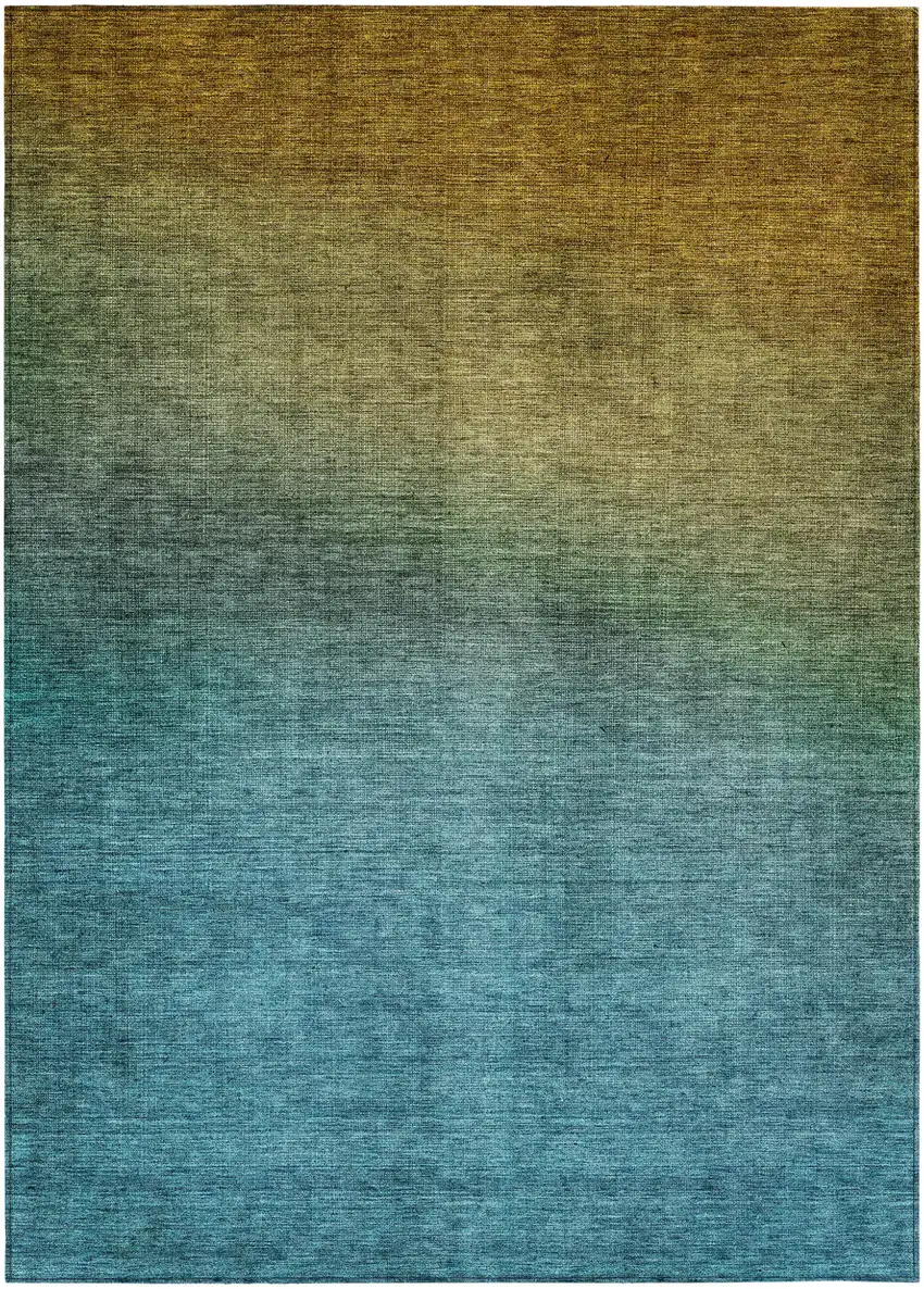 Brown Blue And Taupe Ombre Washable Indoor Outdoor Area Rug Photo 2