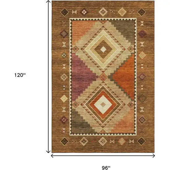 Brown Orange And Beige Geometric Washable Area Rug With UV Protection Photo 3