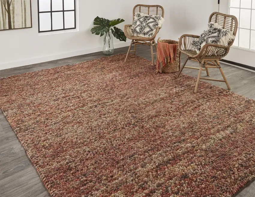 Brown Orange And Red Wool Hand Woven Distressed Stain Resistant Area Rug Photo 5