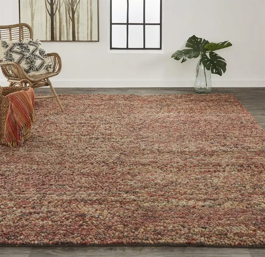 Brown Orange And Red Wool Hand Woven Distressed Stain Resistant Area Rug Photo 4