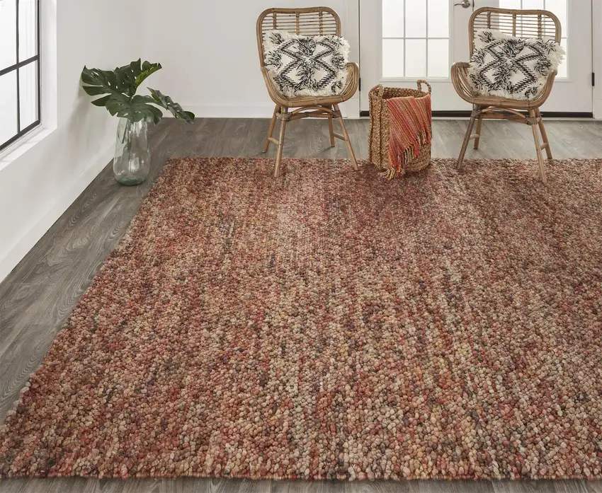 Brown Orange And Red Wool Hand Woven Distressed Stain Resistant Area Rug Photo 6