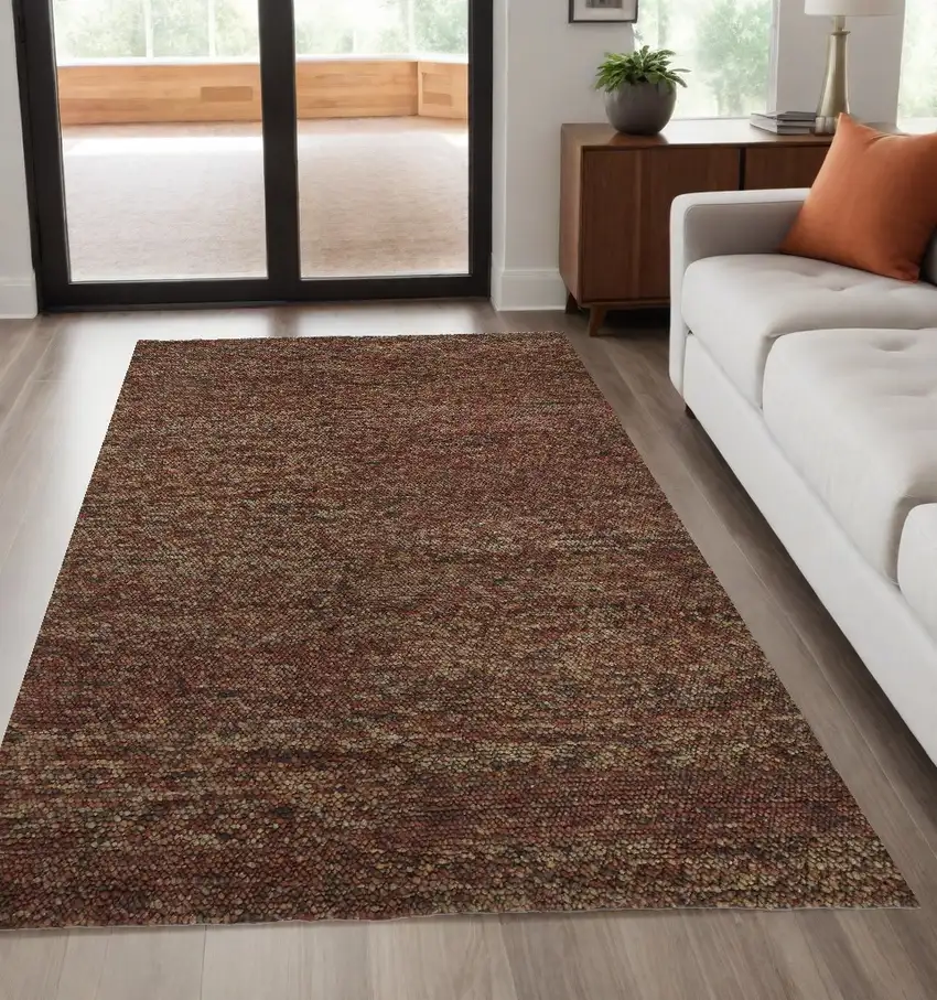 Orange Red Wool Hand Woven Distressed Area Rug Photo 1
