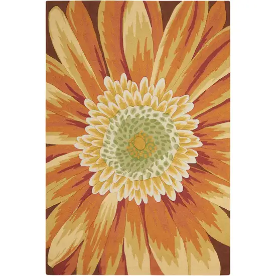 Brown Orange and Yellow Floral Hand Carved Handmade Area Rug Photo 2