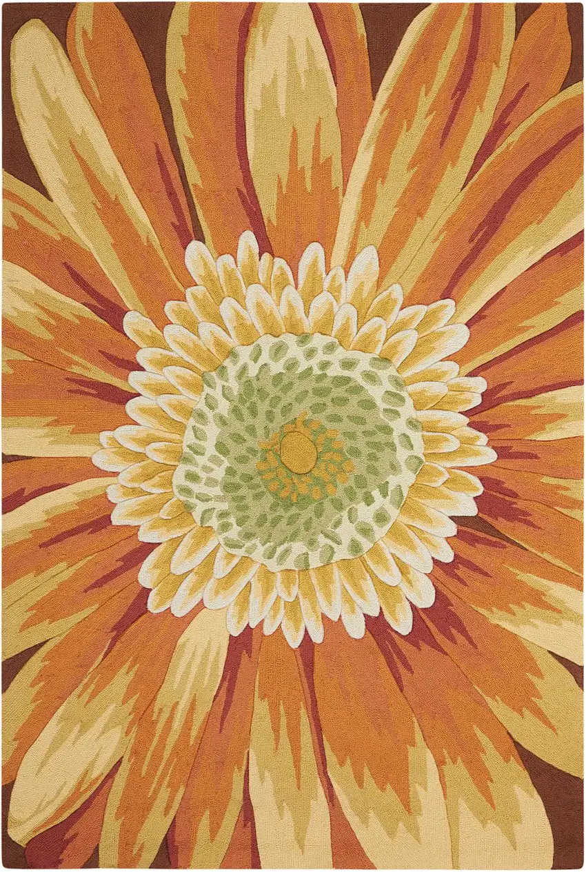 Brown Orange and Yellow Floral Hand Carved Handmade Area Rug Photo 2