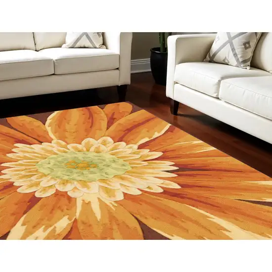 Brown Orange and Yellow Floral Hand Carved Handmade Area Rug Photo 1