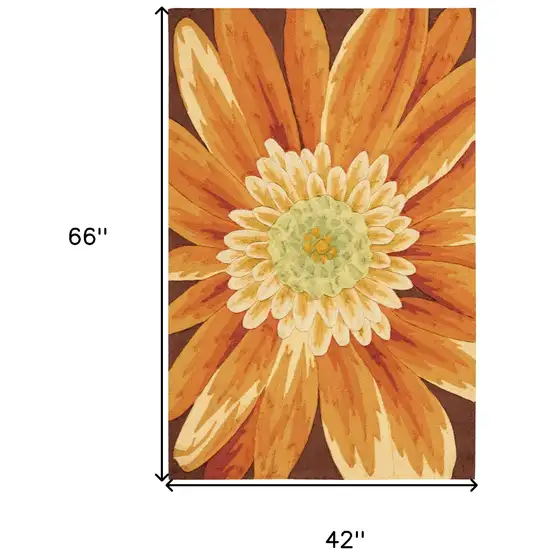 Brown Orange and Yellow Floral Hand Carved Handmade Area Rug Photo 3