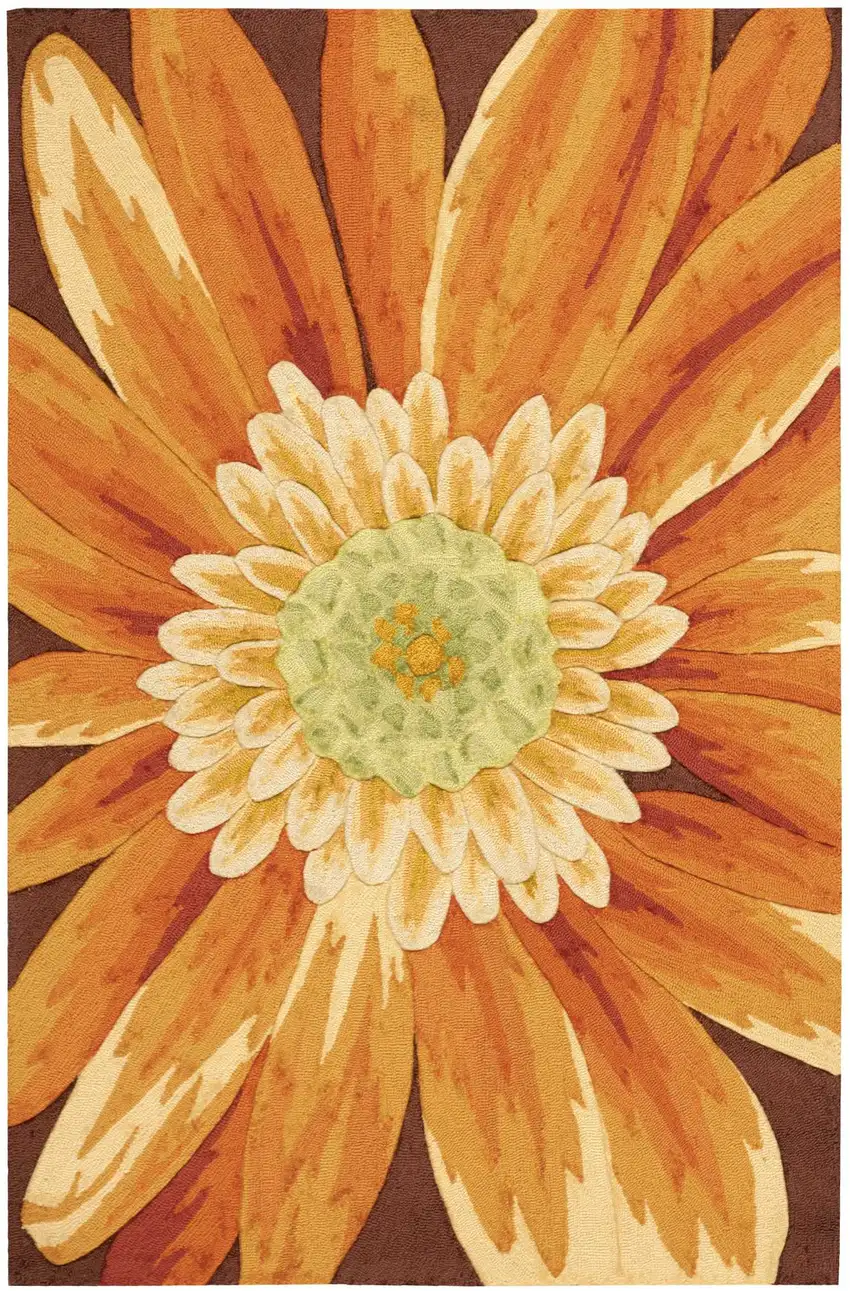 Brown Orange and Yellow Floral Hand Carved Handmade Area Rug Photo 2