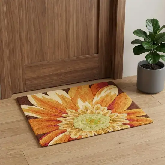Brown Orange and Yellow Floral Hand Carved Handmade Area Rug Photo 1