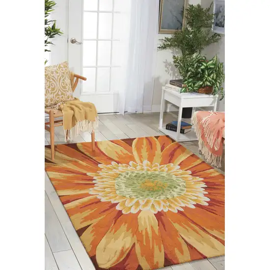 Brown Orange and Yellow Floral Hand Carved Handmade Area Rug Photo 4