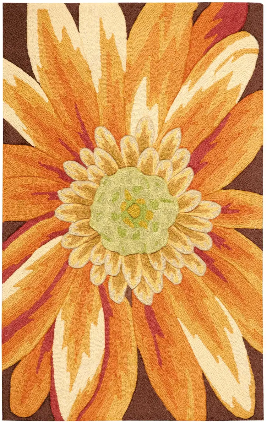 Brown Orange and Yellow Floral Hand Carved Handmade Area Rug Photo 2