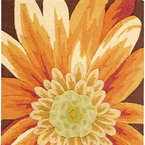 Brown Orange and Yellow Floral Hand Carved Handmade Area Rug Photo 5