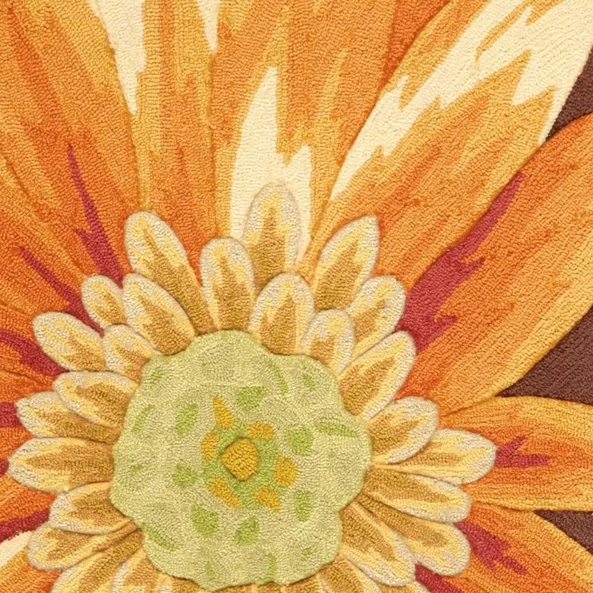 Brown Orange and Yellow Floral Hand Carved Handmade Area Rug Photo 6