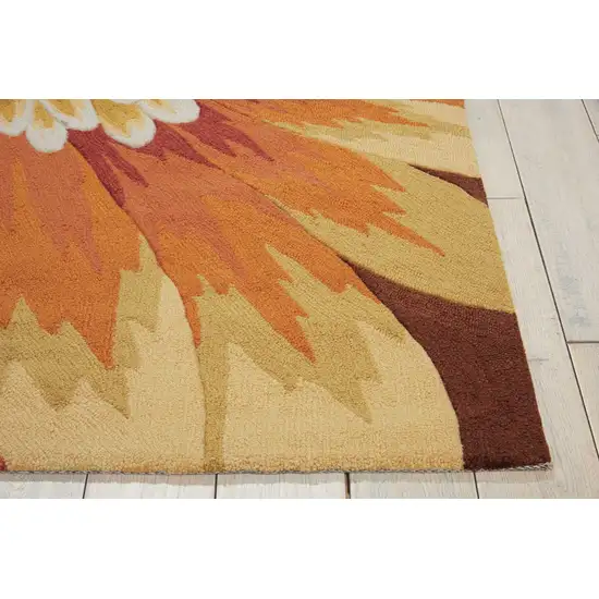 Brown Orange and Yellow Floral Hand Carved Handmade Area Rug Photo 8
