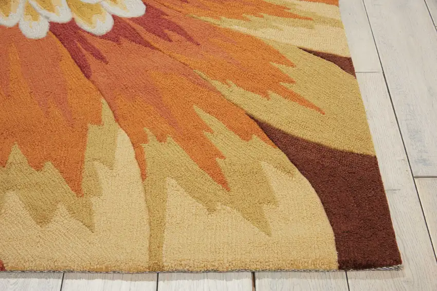 Brown Orange and Yellow Floral Hand Carved Handmade Area Rug Photo 8