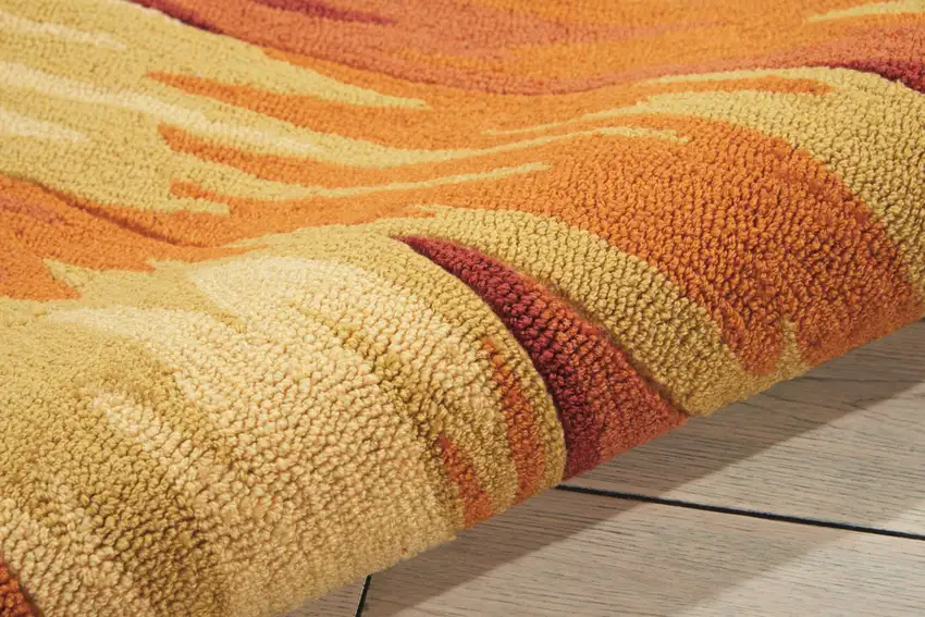 Brown Orange and Yellow Floral Hand Carved Handmade Area Rug Photo 5