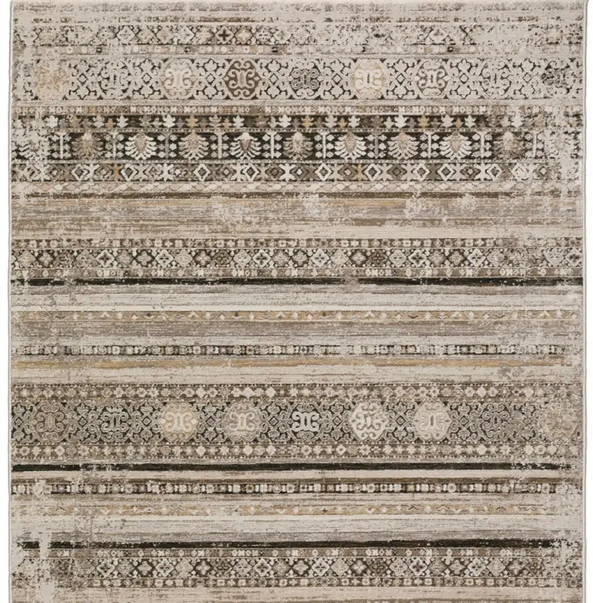 Brown Oriental Area Rug With Fringe Photo 3