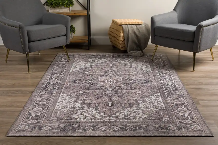 Brown Oriental Distressed Non Skid Area Rug Photo 6