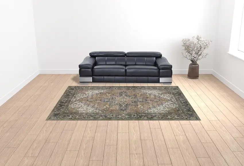 Brown Oriental Distressed Non Skid Area Rug Photo 2