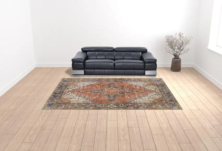 Brown Oriental Distressed Non Skid Area Rug Photo 2