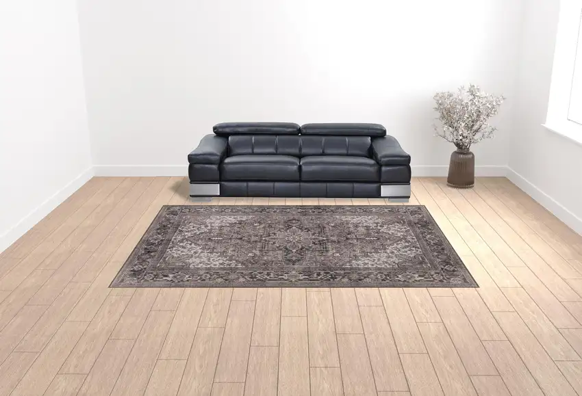 Brown Oriental Distressed Non Skid Area Rug Photo 2