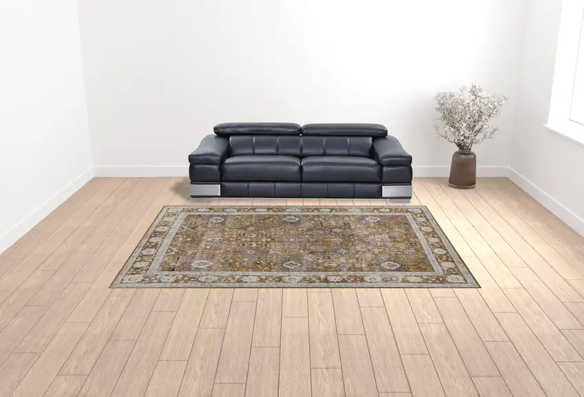 Brown Oriental Distressed Non Skid Area Rug Photo 2