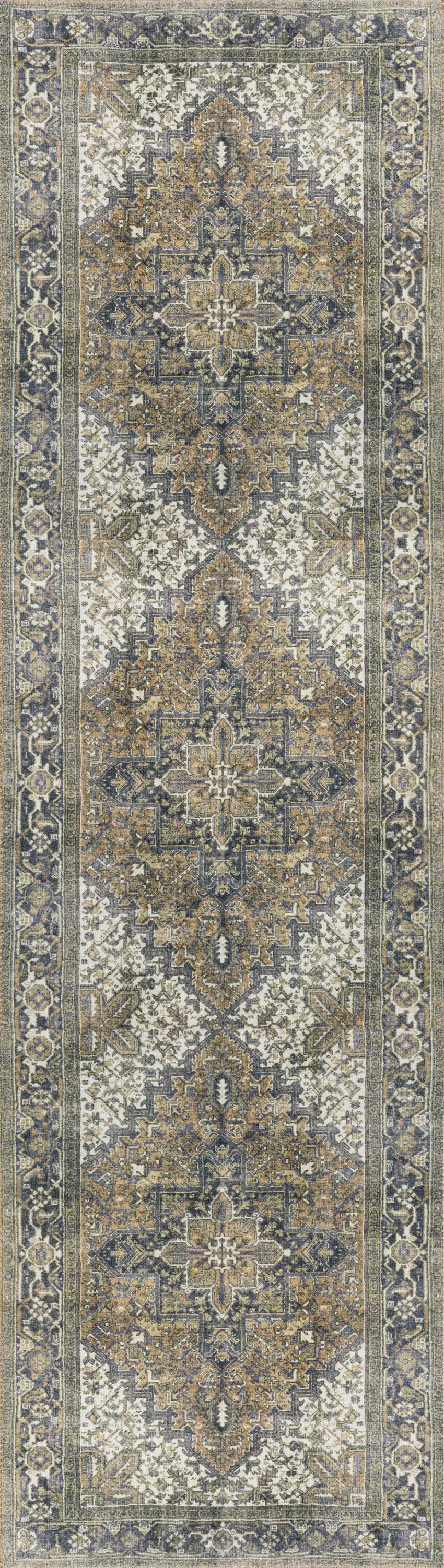 Brown Oriental Distressed Non Skid Runner Rug Photo 1