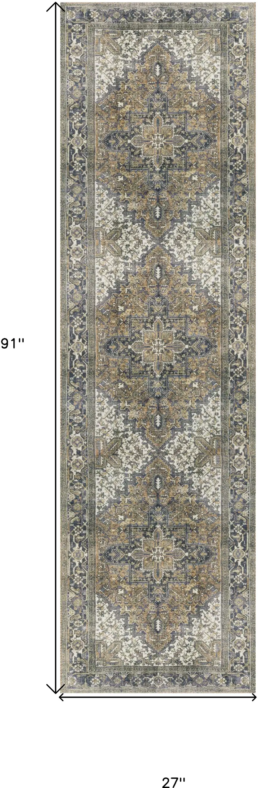 2' X 8' Brown Oriental Distressed Non Skid Runner Rug Photo 7