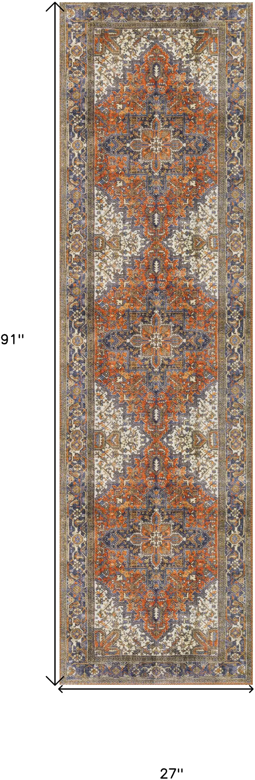 2' X 8' Brown Oriental Distressed Non Skid Runner Rug Photo 6