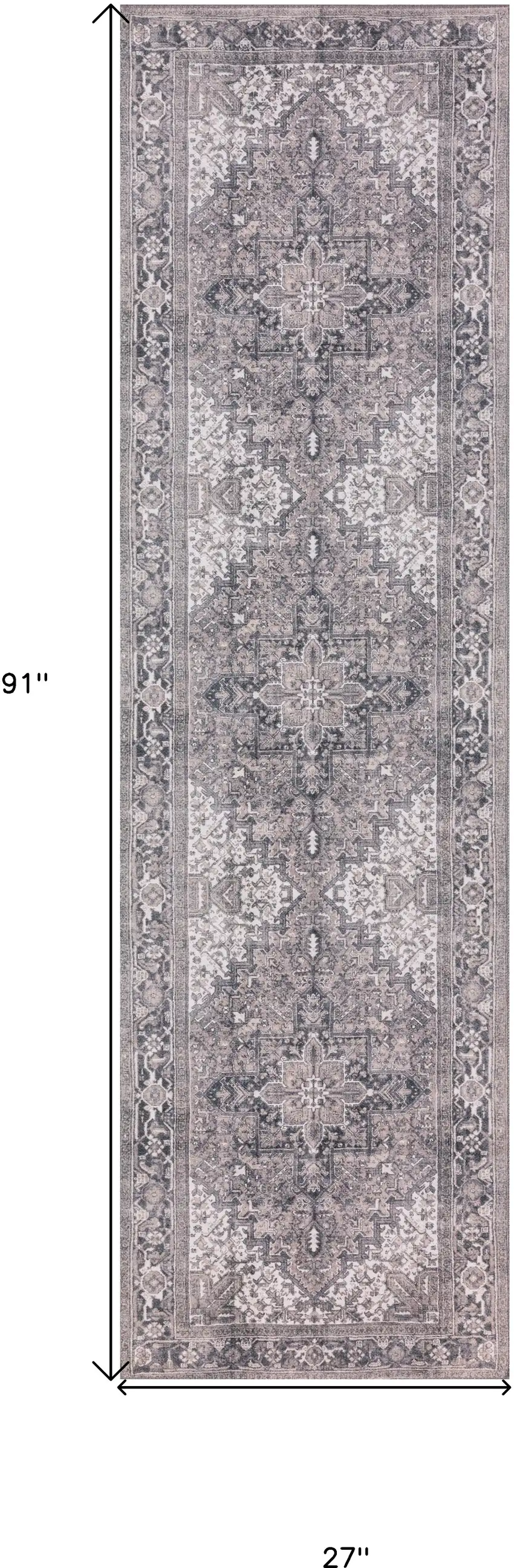 Brown Oriental Distressed Non Skid Runner Rug Photo 8