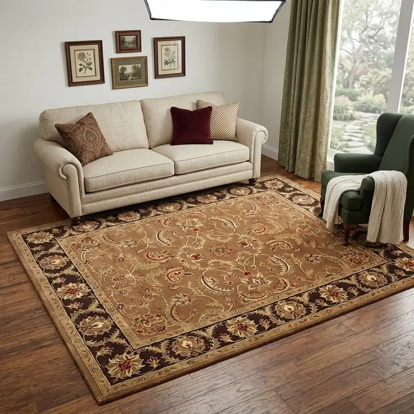 Brown Oriental Hand Tufted Non Skid Area Rug Photo 1