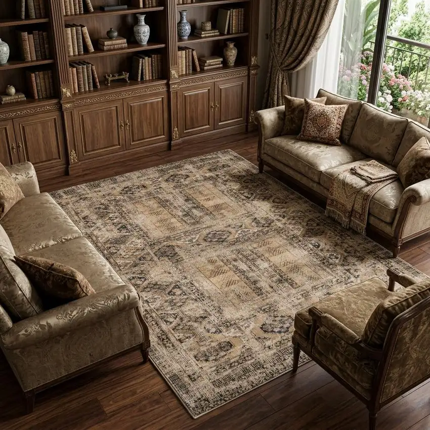 Brown Oriental Non Skid Area Rug Photo 1