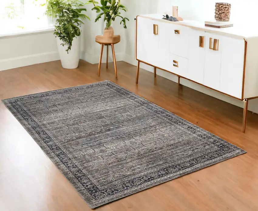 Brown Oriental Power Loom Distressed Area Rug Photo 1